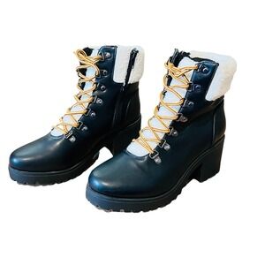 Catherine Malandrino Polar‎ Faux Fur Womens Size 6 Chunky Lace Up Zipper Boots